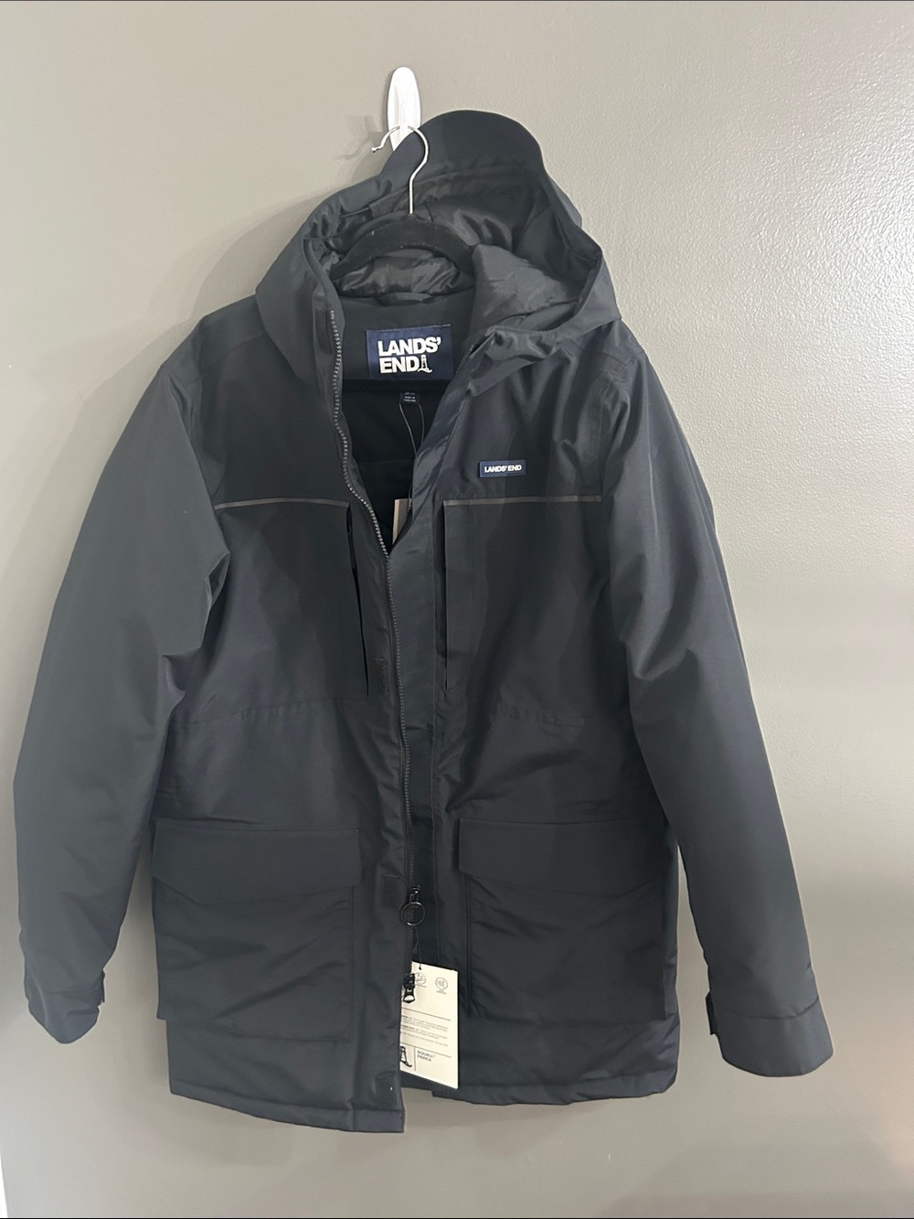 Men’s Lands' End Black Hooded Raincoat